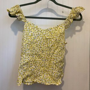 H&M yellow floral ruffle sleeve shirt